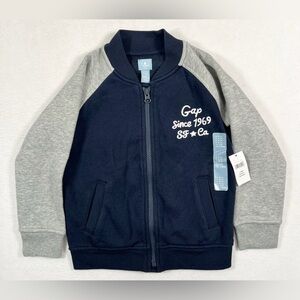 NWT GAP Boys‎ Since 1969 Raglan Navy Blue and Heather Grey Bomber Jacket Size 4